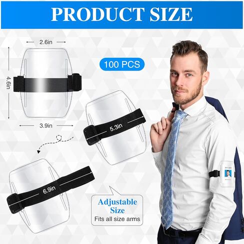 Sherr 100 Pcs Arm Badge Armband Visibility PVC ID Card Holder with Adjustable Strap Fastener Armband Pass Clear Display Name Tag Holder for Work Ski Postcard Pass Universal Size(Black) in Saudi Arabia