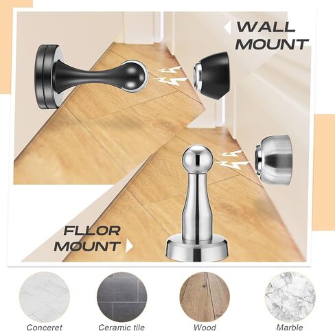 Shimeyao 8 Pack Magnetic Door Stop Floor Mounted Door Stopper Magnetic Catch Wall Mounted with Catch Holder with Screws for Hold Open Wall Protector(Black) in Saudi Arabia