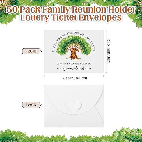 50 Pack Family Reunion Favors for Guest Small Tickety Tickets Envelope with Clasp على شكل قلب ورسالة ملهمة لمستلزمات بطاقات دعوة جمع الأسرة ، 4.3x3.15inch in Kuwait