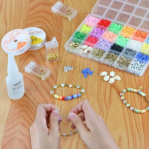 2 Pcs Clay Beads Bracelets Professional Elastic String Kont Fixing Drip, Keep Stretch String Braclet Stay Tied for Flat Round Polymer Heishi Beads Spacer Charm Jewelry Making Kit in Saudi Arabia