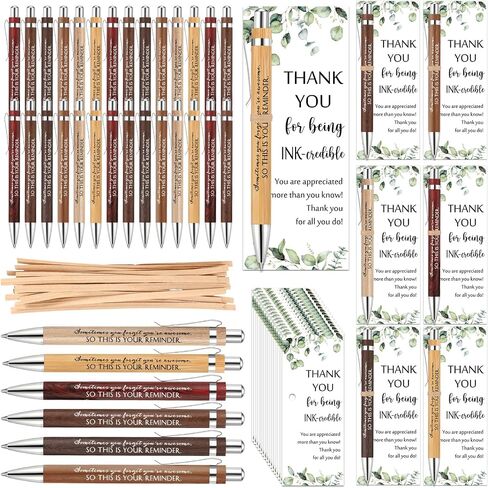 Yeaqee 36 Set Employee Appreciation Gifts Wooden Bamboo Retractable Pens with Thank You Gifts Bookmark Cards for Social Worker Coworker Staff Office Supplies(6 Colors,May You Proud Sign) in Saudi Arabia