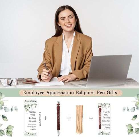 Yeaqee 36 Set Employee Appreciation Gifts Wooden Bamboo Retractable Pens with Thank You Gifts Bookmark Cards for Social Worker Coworker Staff Office Supplies(6 Colors,May You Proud Sign) in Saudi Arabia