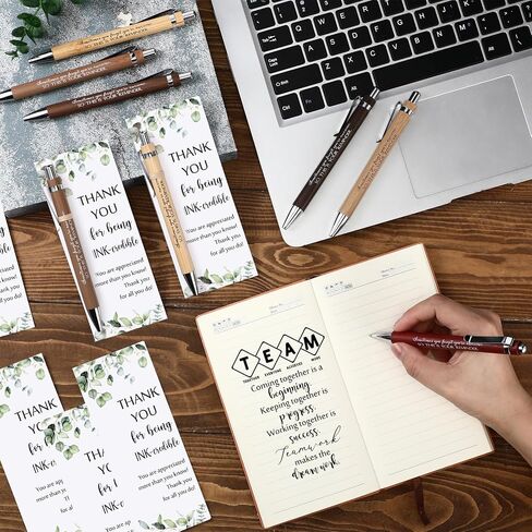 Yeaqee 36 Set Employee Appreciation Gifts Wooden Bamboo Retractable Pens with Thank You Gifts Bookmark Cards for Social Worker Coworker Staff Office Supplies(6 Colors,May You Proud Sign) in Saudi Arabia