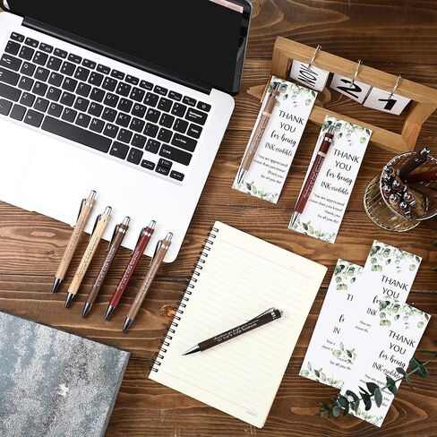 Yeaqee 36 Set Employee Appreciation Gifts Wooden Bamboo Retractable Pens with Thank You Gifts Bookmark Cards for Social Worker Coworker Staff Office Supplies(6 Colors,May You Proud Sign) in Saudi Arabia