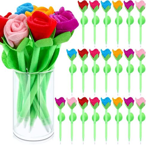 Teling Mother's Day Gifts Stuffed Rose Flower Ballpoint Pens Reliable Roses Plush Bouquet Pens Assorted Rose Flower Gifts for Mother Teachers Birthday Office Supplies Party Favor(24 Pieces) in Kuwait