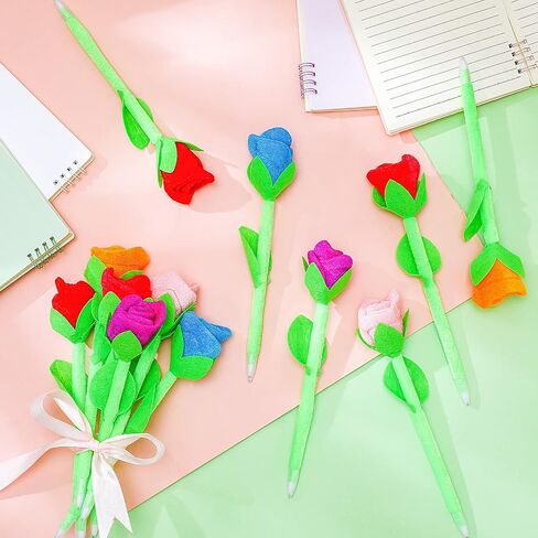 Teling Mother's Day Gifts Stuffed Rose Flower Ballpoint Pens Reliable Roses Plush Bouquet Pens Assorted Rose Flower Gifts for Mother Teachers Birthday Office Supplies Party Favor(24 Pieces) in Kuwait
