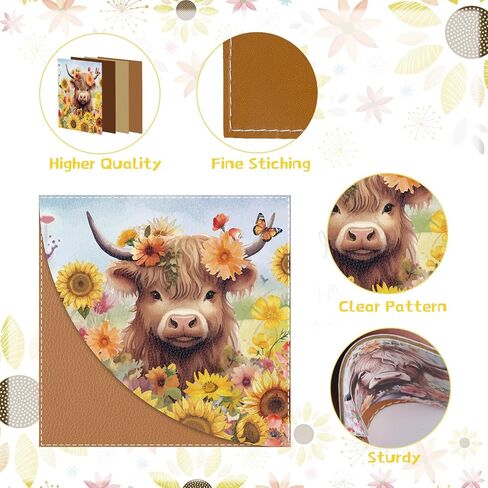 Highland Cow Leather Bookmark - 3 Pcs Sunflower Book Corner Bookmarks Gifts for Women Book Lovers Reading Lover Teacher Student Girls Bookish Gift in Saudi Arabia