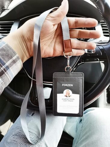 حامل شارة الهوية الجلدية ، حامل بطاقة ائتمان مرنة مرنة ضئيلة ، حامل بطاقة ائتمان رأسية للرجال والنساء مع حبل الرقبة (أسود أ) in Kuwait