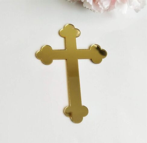 20PCS Acrylic Mirror Cross Sticker Laser Cutting Acrylic Mirrored Crosses for Scrapbooking Wedding Party Favors Home Decor (Gold (style 2)) in Kuwait