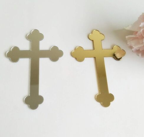 20PCS Acrylic Mirror Cross Sticker Laser Cutting Acrylic Mirrored Crosses for Scrapbooking Wedding Party Favors Home Decor (Gold (style 2)) in Kuwait
