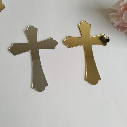 20PCS Acrylic Mirror Cross Sticker Laser Cutting Acrylic Mirrored Crosses for Scrapbooking Wedding Party Favors Home Decor (Gold (style 2)) in Kuwait