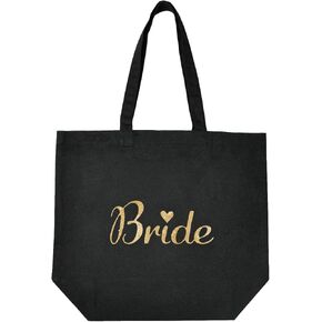 ELEGANTPARK Bride Gifts Bride Tote Bag Wedding Favors Bachelorette Party Bridal Shower Gifts for Bride Canvas Tote Bag Black with Gold Glitter