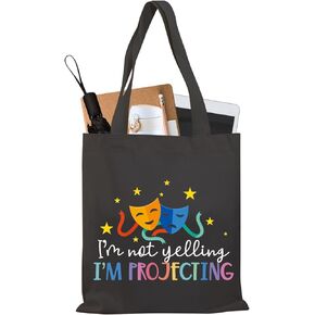 BDPWSS Theatre Tote Bag Drama Actor Actress Gift Comedy Tragedy Mask Theatre Bag I'm Not Yelling I'm Projecting Travel Pouch