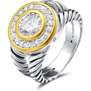 UNY JEWEL Two Tone Twisted Cable Wire Ring Split Shank Pave CZ Unique Designer Inspired Jewelry Women's Fashion Dupes Ring