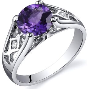 PEORA Amethyst Cathedral Solitaire Ring for Women 925 Sterling Silver, Natural Gemstone Birthstone, 1.25 Carats Round Shape 7mm, Sizes 5 to 9