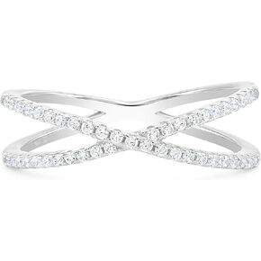KEZEF Sterling Silver Criss Cross X Ring Simulated Diamond CZ Ring for Women