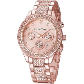 MASTOP Luxury Unisex Watch Crystal Quartz Calendar Gold Silver Stainless Steel Wrist Watch