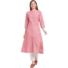 ROYALINK Indian Women's Women's Red Pure Cotton Kurti Kurta for Girls