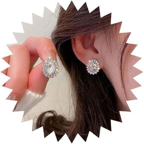 Sttiafay Vintage Crystal Stud Earrings Oval Rhinestone Earrings Gold Round Gem Stud Earrings Sparkly Rhinestone Cz Bridal Earrings Jewelry for Women and Girls