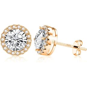 Savlano 925 Sterling Silver Cubic Zirconia Round Stud Earrings - 18K Gold Plated Earrings For Women & Girls - Made in Italy Comes With Savlano Gift Box