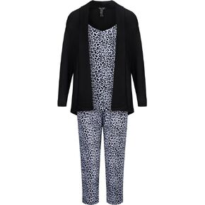 Womens 3 Piece Robe Wrap, Camisole and Capri Sleep Set