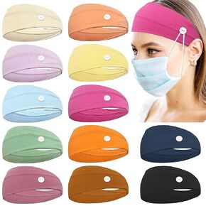 CÉLLOT 12 Pack Boho Wide Headband with Button Elastic Turban Hair Band Yoga Head Wraps for Women Girls Nurse and Doctor