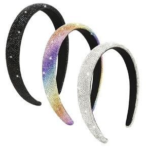 Wecoe 3pcs Rhinestone Headbands Women Girls Sparkly Bling Diamond AB Rhinestone Silver Dark Grey Coffee Headband Fashion Comfortable Head Band Non Slip Hair Accessories For Women Girls Gifts