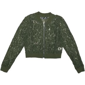 Allegra K Women's Crop Jacket Stand Collar Zip Up Mesh Sheer Lace Bomber Jacket