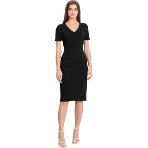 Women's Scallop Trim V-Neck and Short Sleeve Desk to Dinner Office Workwear Event Occasion Guest of