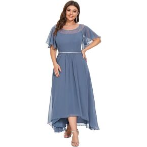 Ever-Pretty Plus Womens Plus Size Lace Illusion Ruffle Sleeves Irregular Hem A Line Chiffon Maxi Evening Dresses 00465-DA