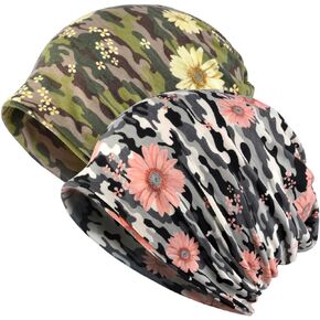 Womens Cotton Chemo Hat Beanie Scarf - Beanie Cap Bandana for Cancer (2 Pack Green and Grey)