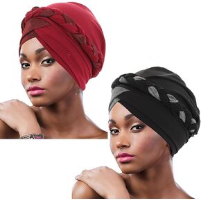 Urieo African Women Turban Cap Twisted Braid Head Wrap Solid Color Beanie Headscarf