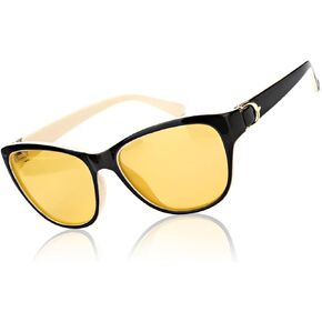 LVIOE Night Driving Glasses for Women with Polarized Anti Glare Yellow Lens, Classic Designer Sun Glasses UV Protection