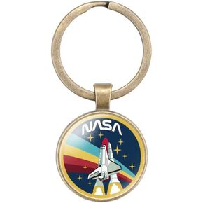 NASA Astronaut Space Shuttle Logo Restore Ancient Key Chain Keyring Gift Men Women Keychain Alloy and Inlaid Glass