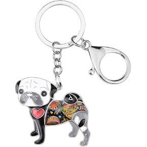 BONSNY Enamel Metal Floral Pug Dog Keychains for Women Key Car Purse Bags Charms in Saudi Arabia