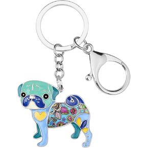 BONSNY Enamel Metal Floral Pug Dog Keychains for Women Key Car Purse Bags Charms