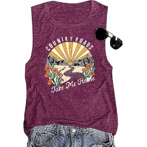 تي شيرت Country Roads Take Me Home Floral Tank Top للنساء للتنزه في الجبال بدون أكمام تي شيرت تي شيرت للتخييم in Saudi Arabia
