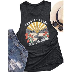 Country Roads Take Me Home Floral Tank Top for Women Hiking Mountain Sleeveless T Shirt Tees Camping Vest