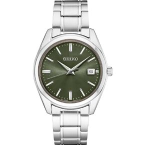SEIKO SUR527 Watch for Men - Essentials - Olive Green Dial with Date Calendar, Stainless Steel Case & Bracelet, and 100m Water Resistant