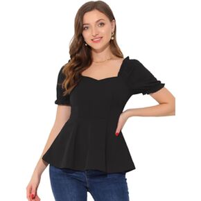 بلوزة Allegra K Peplum للسيدات أنيقة ذات أكمام منتفخة ورقبة على شكل قلب in Kuwait