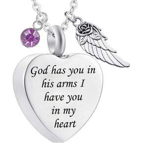 لقد وضعك الله بين ذراعيه مع قلادة Angel Wing Charm Cremation Ashes Jewelry التذكارية مع كريستال جوهرة الميلاد in Kuwait