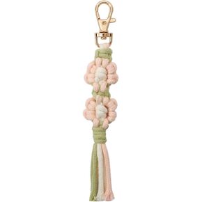 Boho Macrame Tassels Keychain Handmade Wristlet Daisy Wrist Lanyard for Keys Cute flower Key Chain for Women