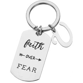 Augonfever Inspirational Faith Over Fear Initial Keychain Gift