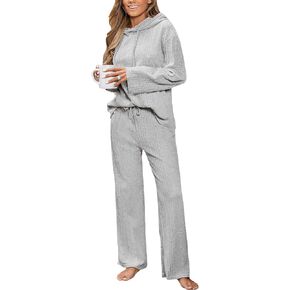 CUPSHE Women's 2 Piece Hoodie Outfits Casual Loose Ribbed Knit Long Pajamas Sets Sweatsuit