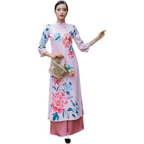 مجموعة المناظر الطبيعية المطبوعة آو داي | الفيتنامية الحديثة المعدة مسبقًا آو داي | المرأة آو داي مع السراويل | السنة القمرية الجديدة in Kuwait