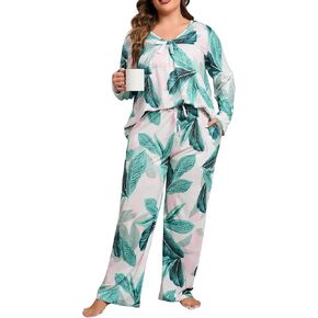 Women's Plus Size Pajama Sets 2 Piece Floral Print Loungewear V Neck Sleepwear XL-5XL
