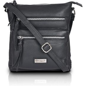 VALENCHI Genuine Leather Crossbody Bag with front Metal Zipper Pockets and long handle - Handmade