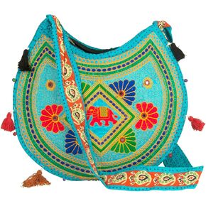Tribe Azure Women Hippie Sling Handmade Crossbody Bag Boho Chic Patchwork Embroidered Shoulder Large Purse Gypsy Blue