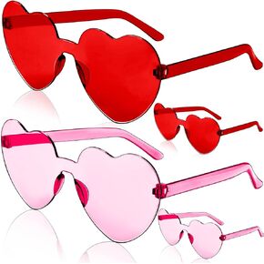 CLESDF Heart Sunglasses for Women, 4 Pairs Fun Rimless Party Eyewear, Transparent Candy Color Frameless Glasses for Valentine Bachelorette Beach Party Favor