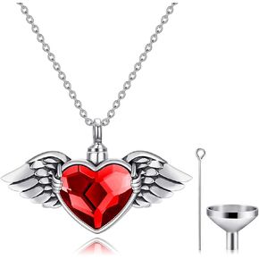 AOBOCO Angel Wing with Heart Urn Necklace for Ashes Sterling Silver Hold You in My Heart Cremation Memorial Keepsake Pendant with Heart Crystal